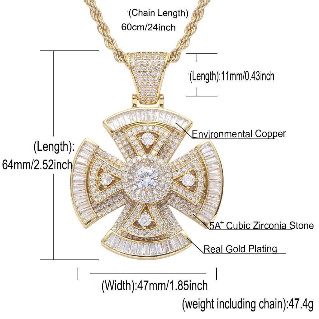 Square Zircon Rotating Cross Pendant Men's Accessories