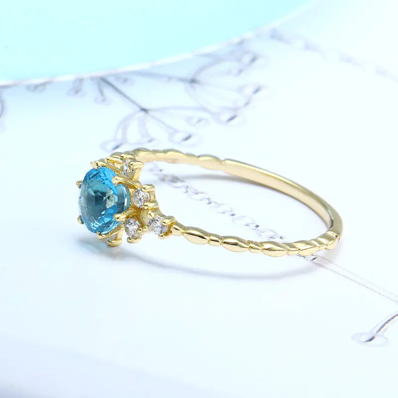 S925 Silver Natural Blue Topaz Zircon Ring for Women
